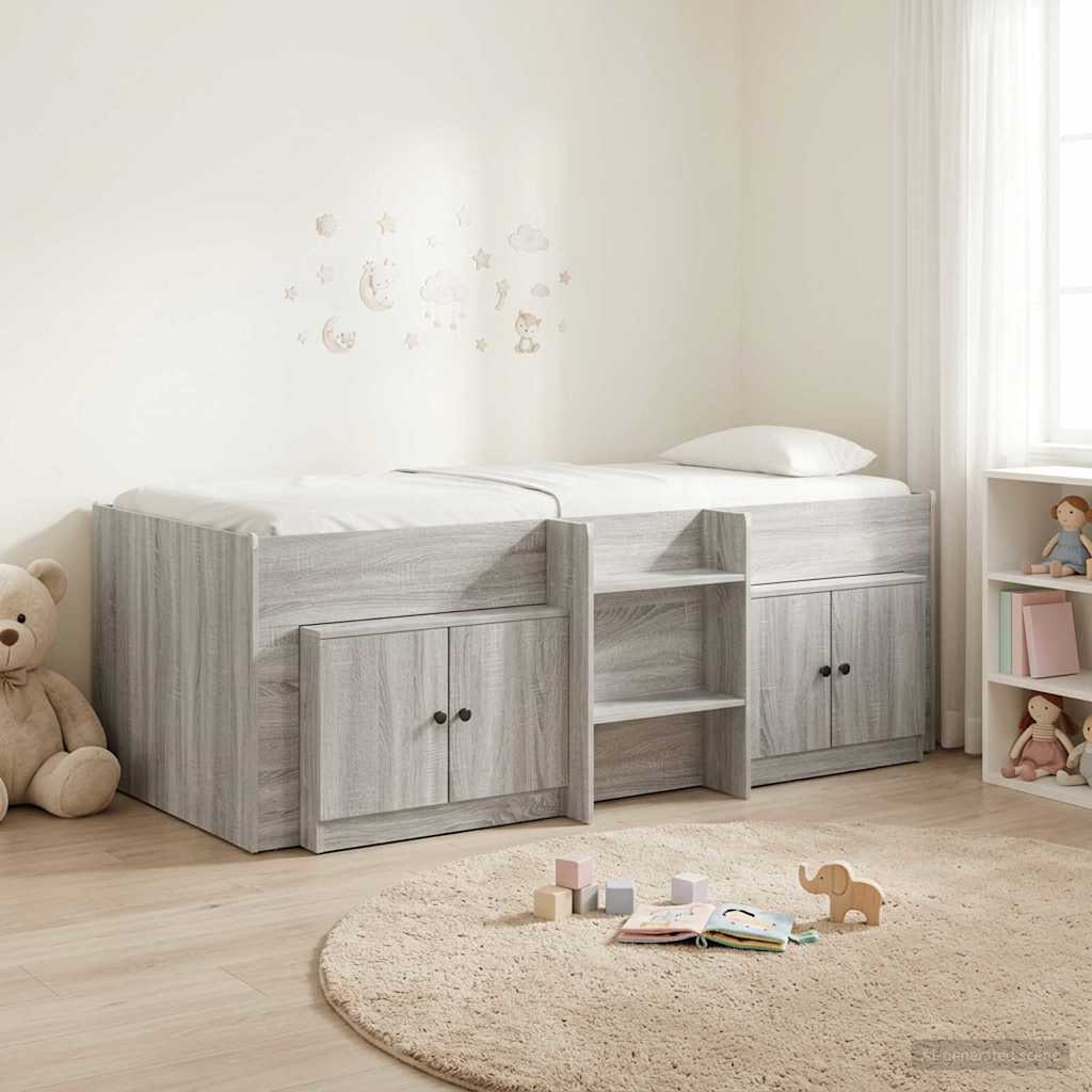 Loft Bed Frame with Cabinet 3 pcs Grey Sonoma Engineered Wood