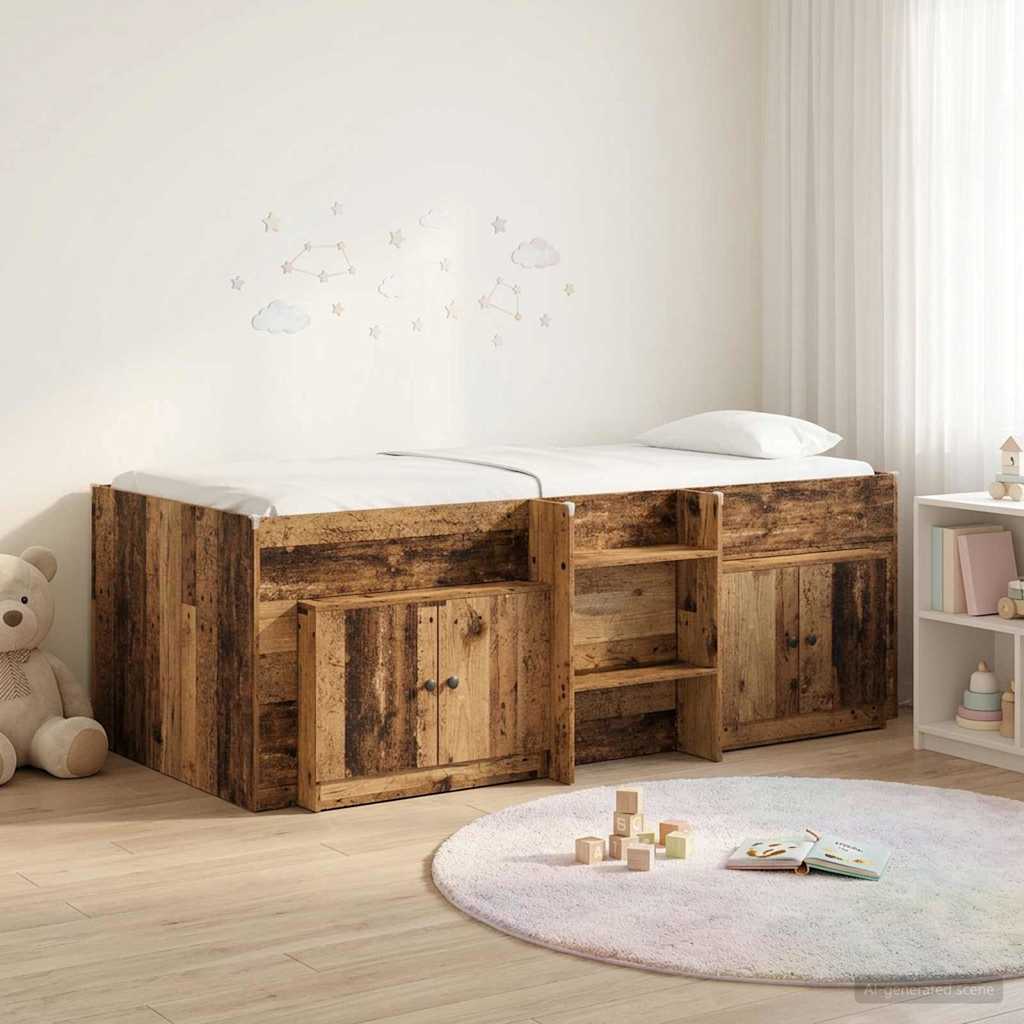Loft Bed Frame with Cabinet 3 pcs Old Wood Engineered Wood