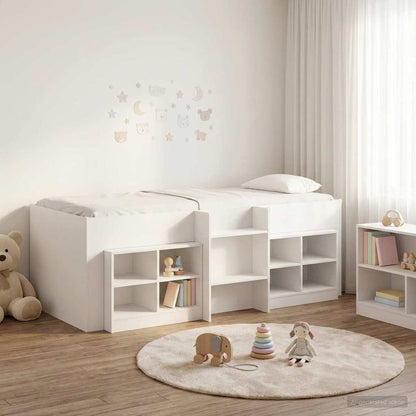Loft Bed Frame with Cabinet 3 pcs White Engineered Wood