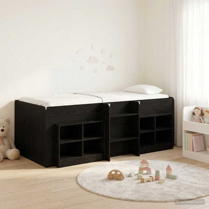 Loft Bed Frame with Cabinet 3 pcs Black Engineered Wood