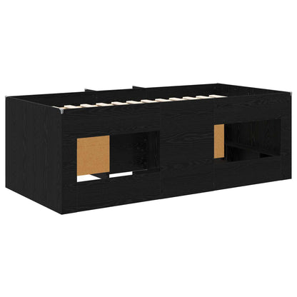 Loft Bed Frame with Cabinet 3 pcs Black Engineered Wood