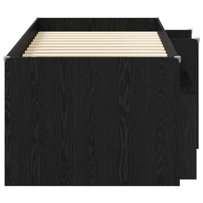 Loft Bed Frame with Cabinet 3 pcs Black Engineered Wood