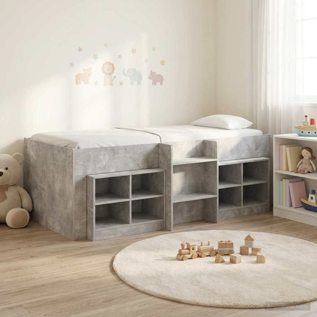 Loft Bed Frame with Cabinet 3 pcs Concrete Grey Engineered Wood