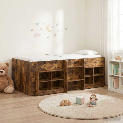 Loft Bed Frame with Cabinet 3 pcs Smoked Oak Engineered Wood