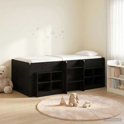 Loft Bed Frame with Cabinet 3 pcs Black Engineered Wood