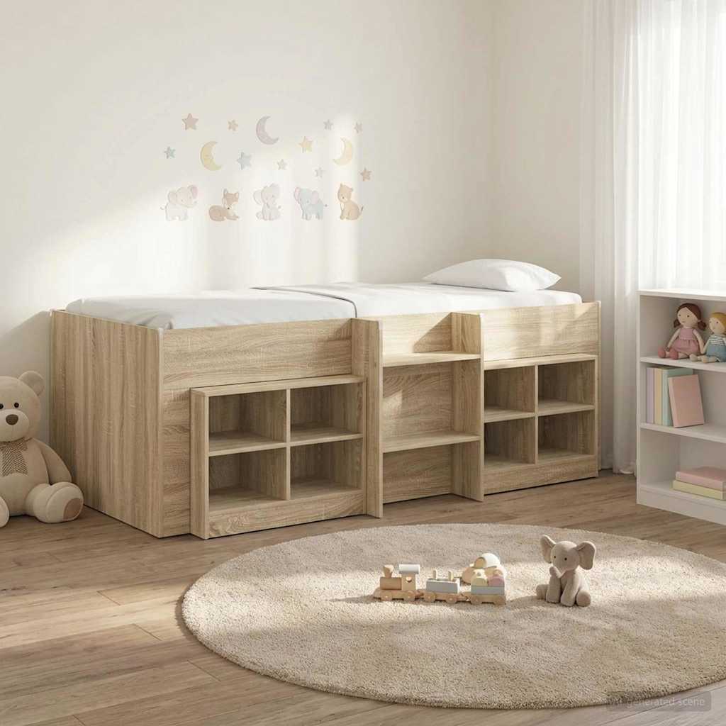 Loft Bed Frame with Cabinet 3 pcs Sonoma Oak Engineered Wood