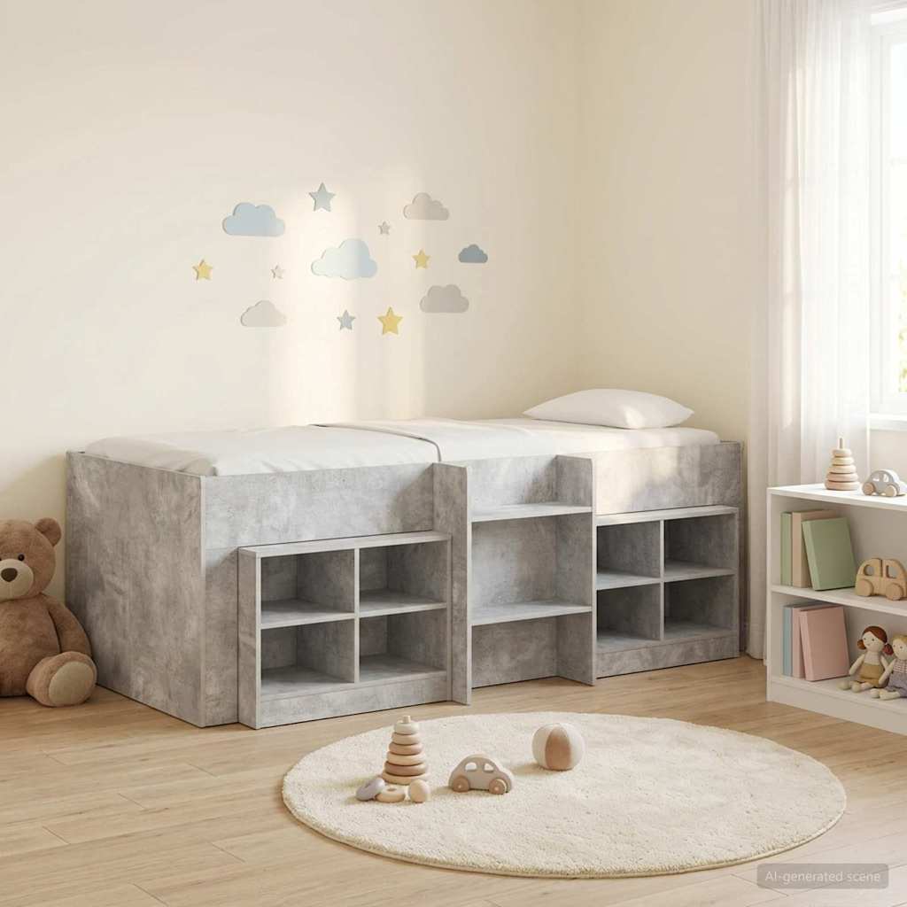 Loft Bed Frame with Cabinet 3 pcs Concrete Grey Engineered Wood