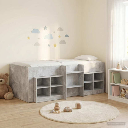 Loft Bed Frame with Cabinet 3 pcs Concrete Grey Engineered Wood