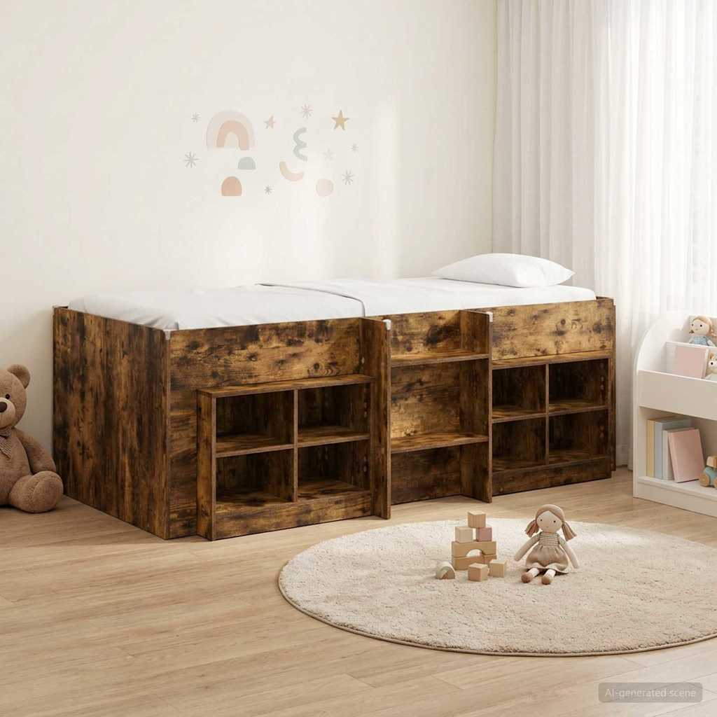 Loft Bed Frame with Cabinet 3 pcs Smoked Oak Engineered Wood