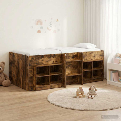 Loft Bed Frame with Cabinet 3 pcs Smoked Oak Engineered Wood