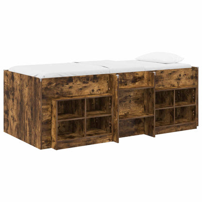 Loft Bed Frame with Cabinet 3 pcs Smoked Oak Engineered Wood