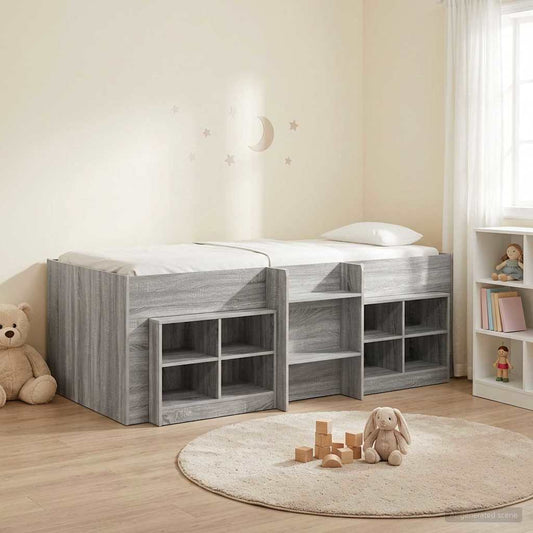 Loft Bed Frame with Cabinet 3 pcs Grey Sonoma Engineered Wood