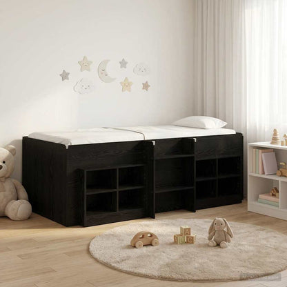 Loft Bed Frame with Cabinet 3 pcs Black Engineered Wood