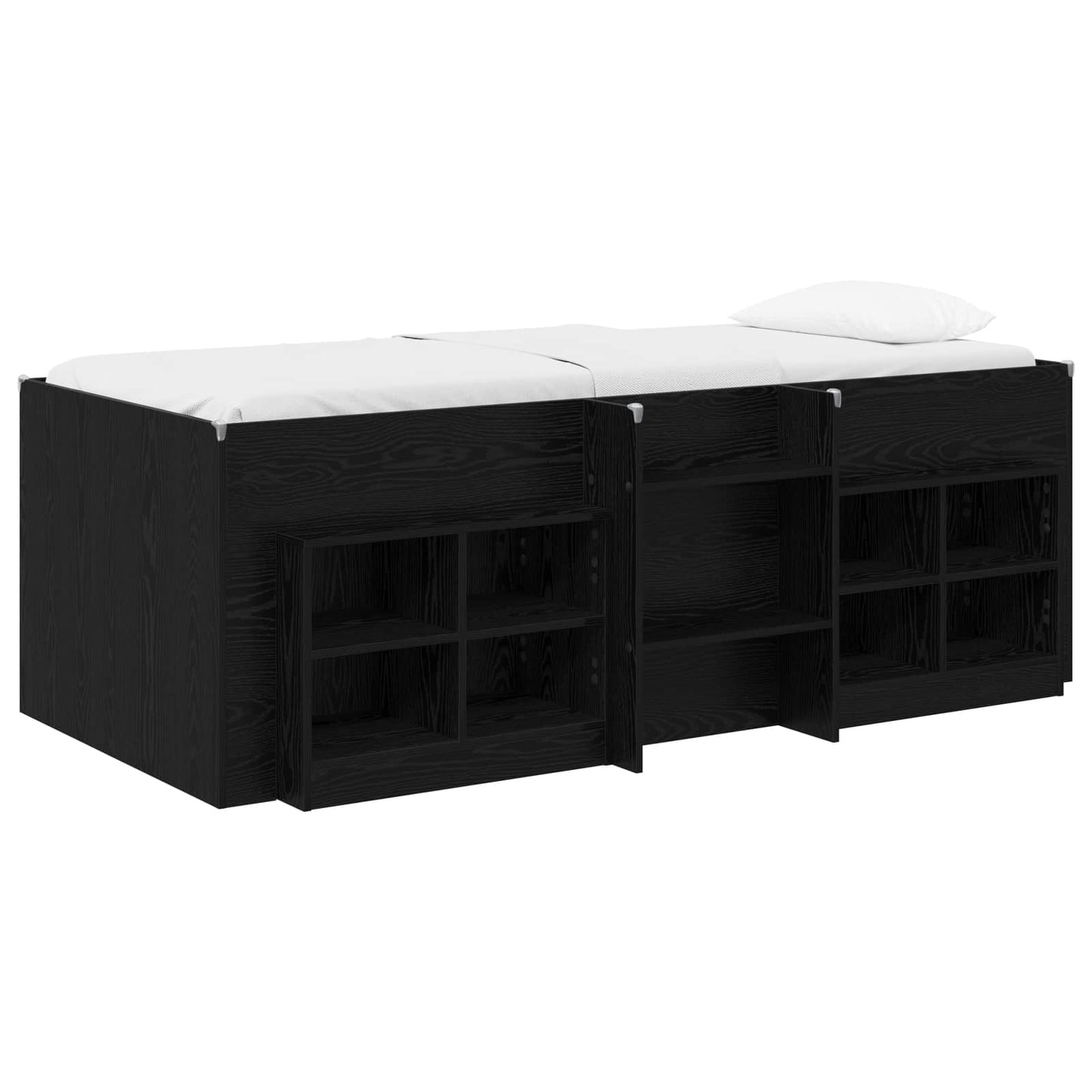 Loft Bed Frame with Cabinet 3 pcs Black Engineered Wood