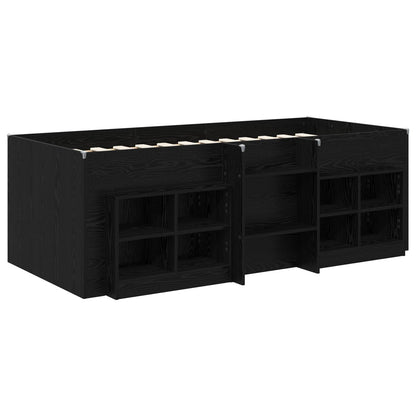 Loft Bed Frame with Cabinet 3 pcs Black Engineered Wood