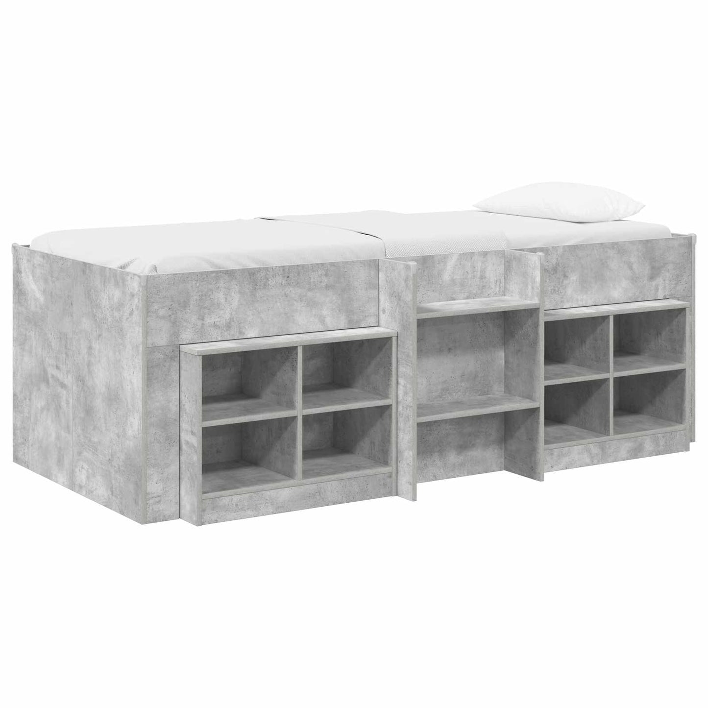 Loft Bed Frame with Cabinet 3 pcs Concrete Grey Engineered Wood