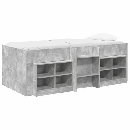 Loft Bed Frame with Cabinet 3 pcs Concrete Grey Engineered Wood