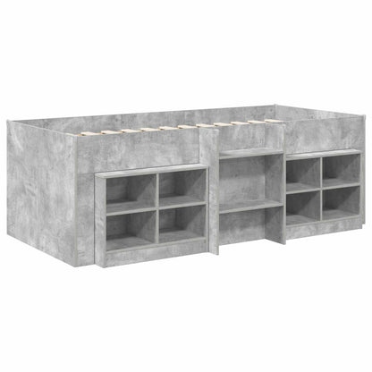 Loft Bed Frame with Cabinet 3 pcs Concrete Grey Engineered Wood