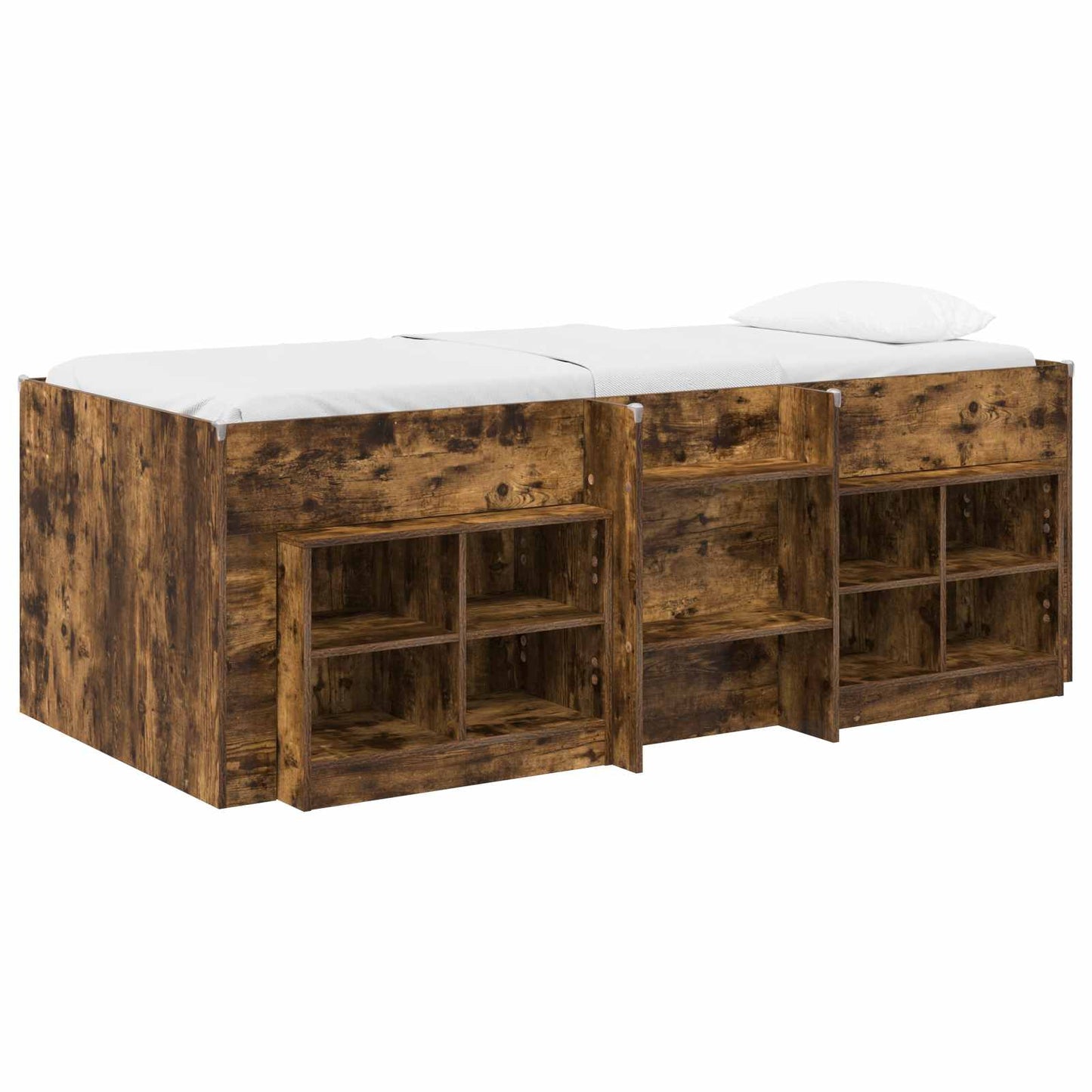 Loft Bed Frame with Cabinet 3 pcs Smoked Oak Engineered Wood