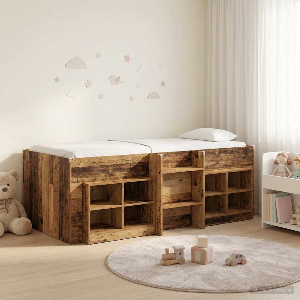 Loft Bed Frame with Cabinet 3 pcs Old Wood Engineered Wood