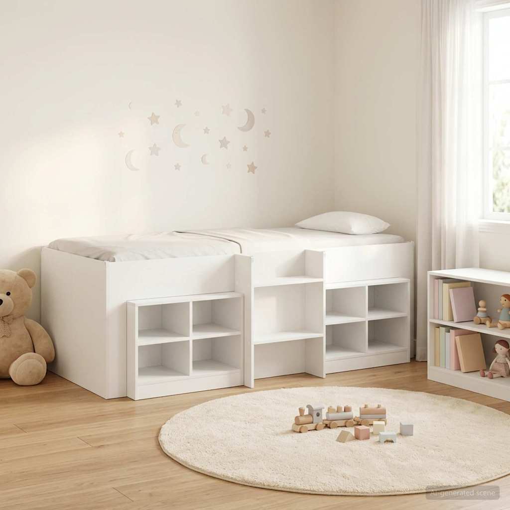 Loft Bed Frame with Cabinet 3 pcs White Engineered Wood