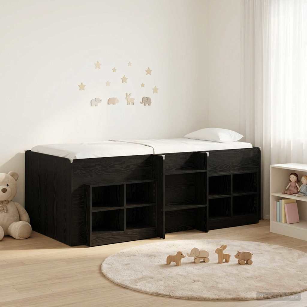 Loft Bed Frame with Cabinet 3 pcs Black Oak Engineered Wood