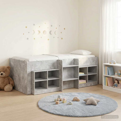 Loft Bed Frame with Cabinet 3 pcs Concrete Grey Engineered Wood