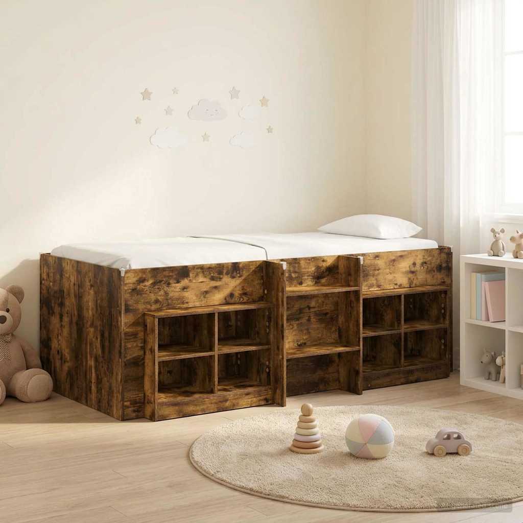 Loft Bed Frame with Cabinet 3 pcs Smoked Oak Engineered Wood