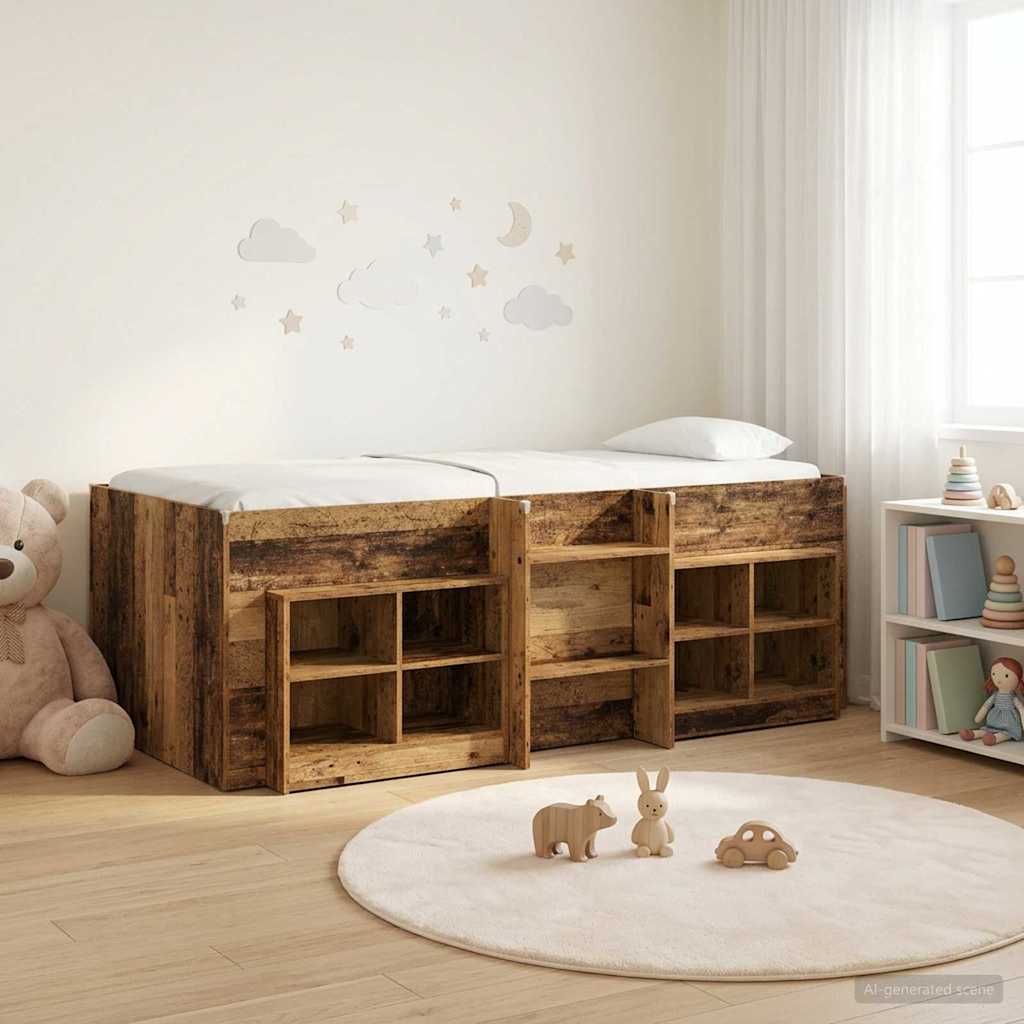 Loft Bed Frame with Cabinet 3 pcs Old Wood Engineered Wood