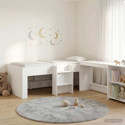 Kids'High Bed Frame with Desk 2 pcs White Engineered Wood