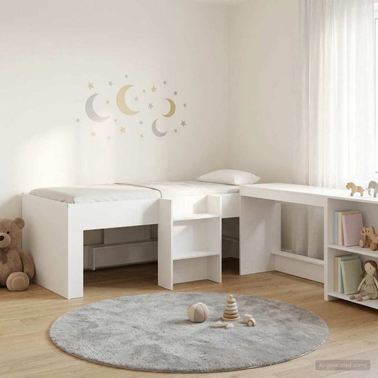 Kids'High Bed Frame with Desk 2 pcs White Engineered Wood
