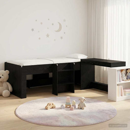 Kids'High Bed Frame with Desk Black Oak 80 x 200 cm