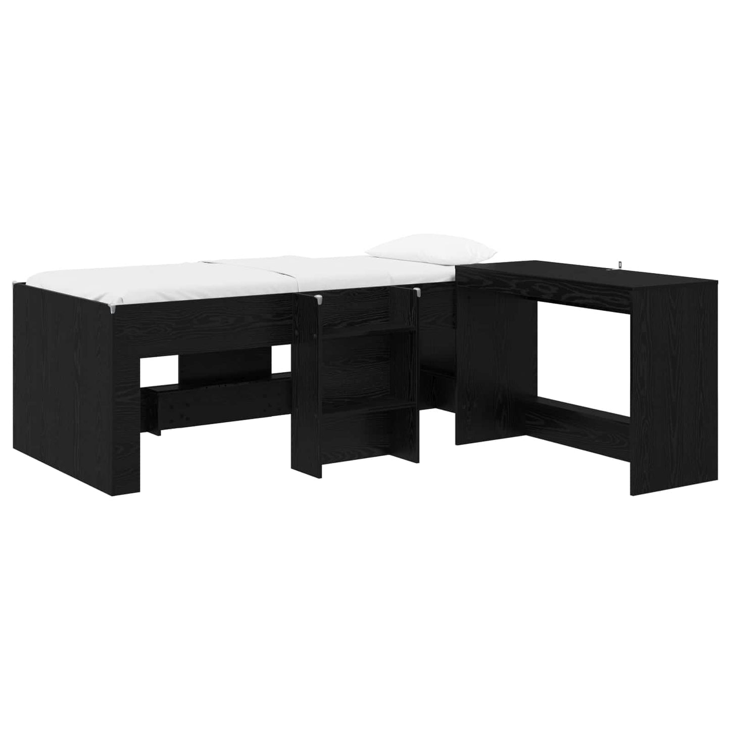 Kids'High Bed Frame with Desk Black Oak 80 x 200 cm