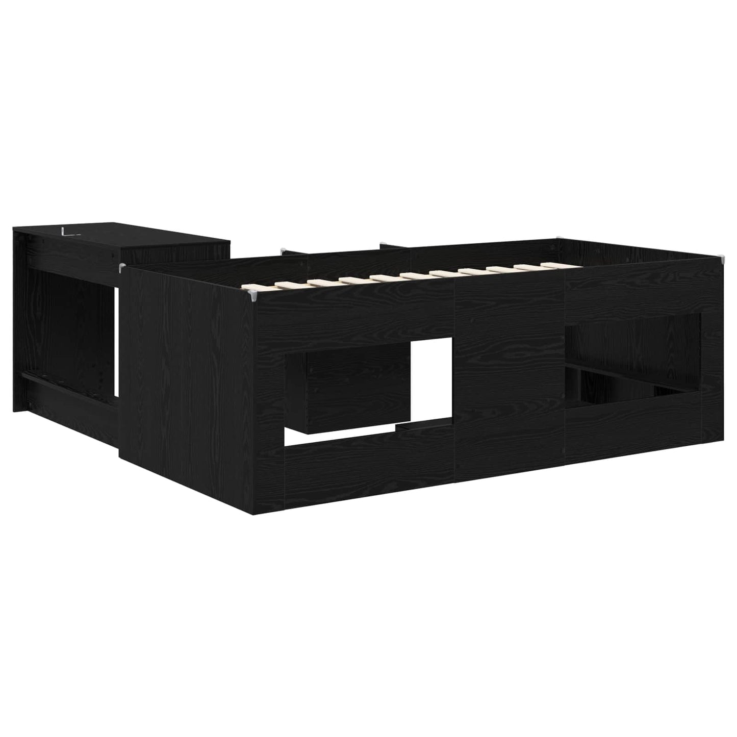 Kids'High Bed Frame with Desk Black Oak 80 x 200 cm