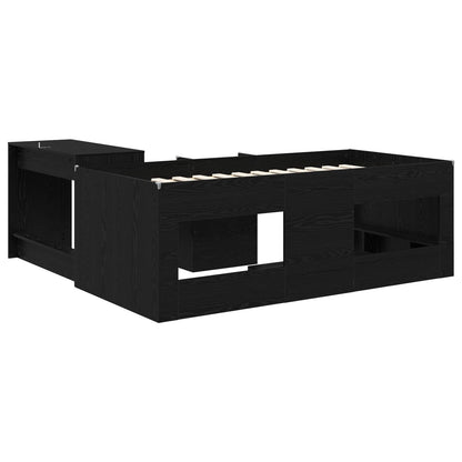 Kids'High Bed Frame with Desk Black Oak 80 x 200 cm
