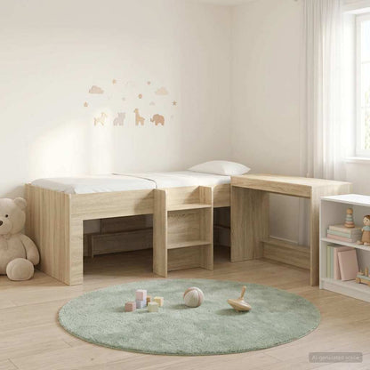 Kids'High Bed Frame with Desk 2 pcs Sonoma Oak Engineered Wood