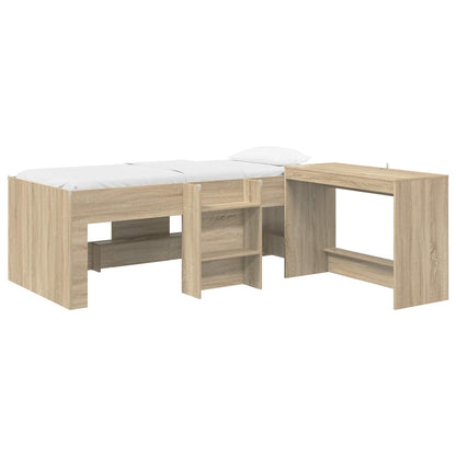 Kids'High Bed Frame with Desk 2 pcs Sonoma Oak Engineered Wood