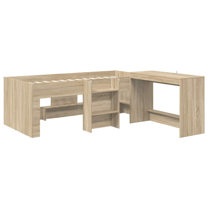 Kids'High Bed Frame with Desk 2 pcs Sonoma Oak Engineered Wood