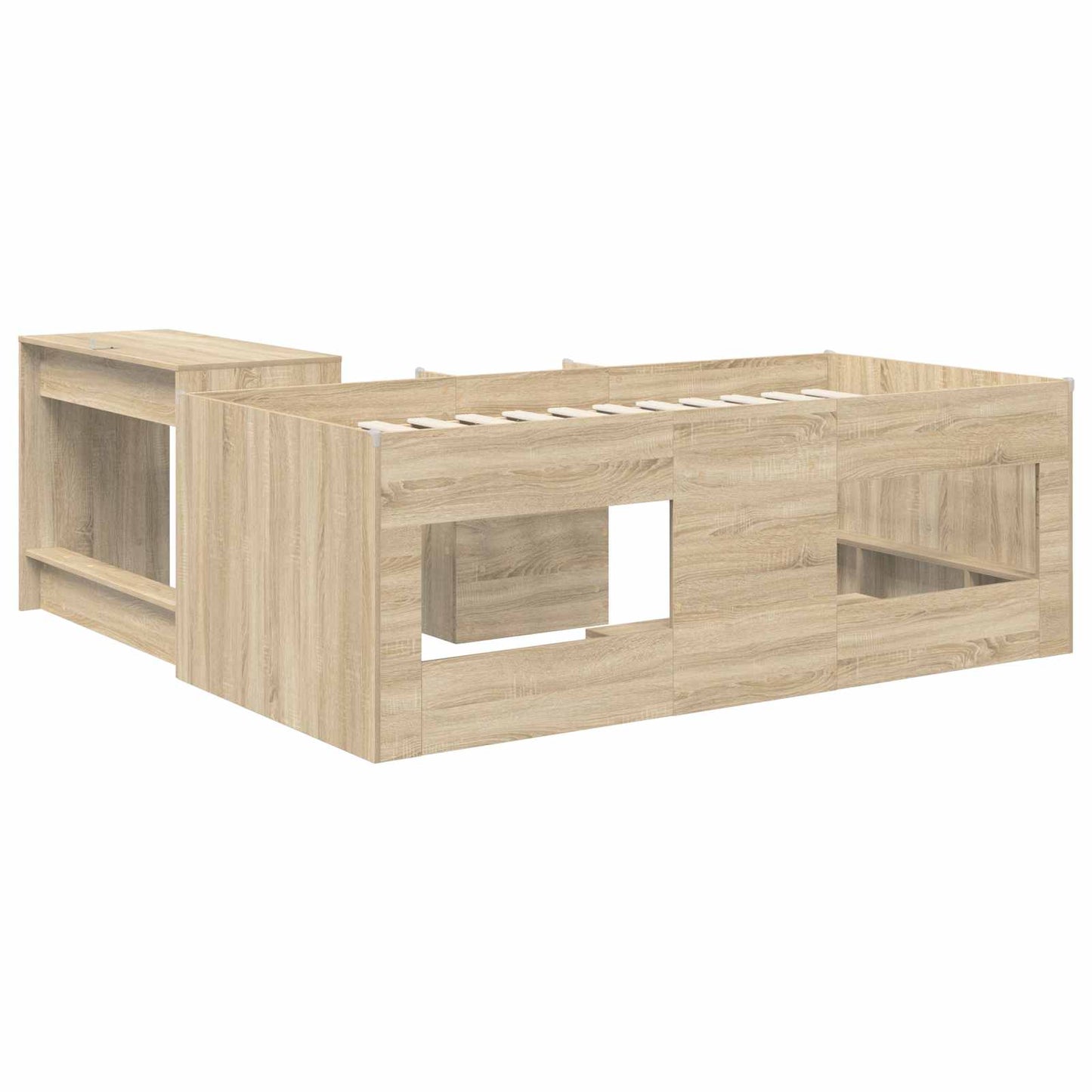 Kids'High Bed Frame with Desk 2 pcs Sonoma Oak Engineered Wood