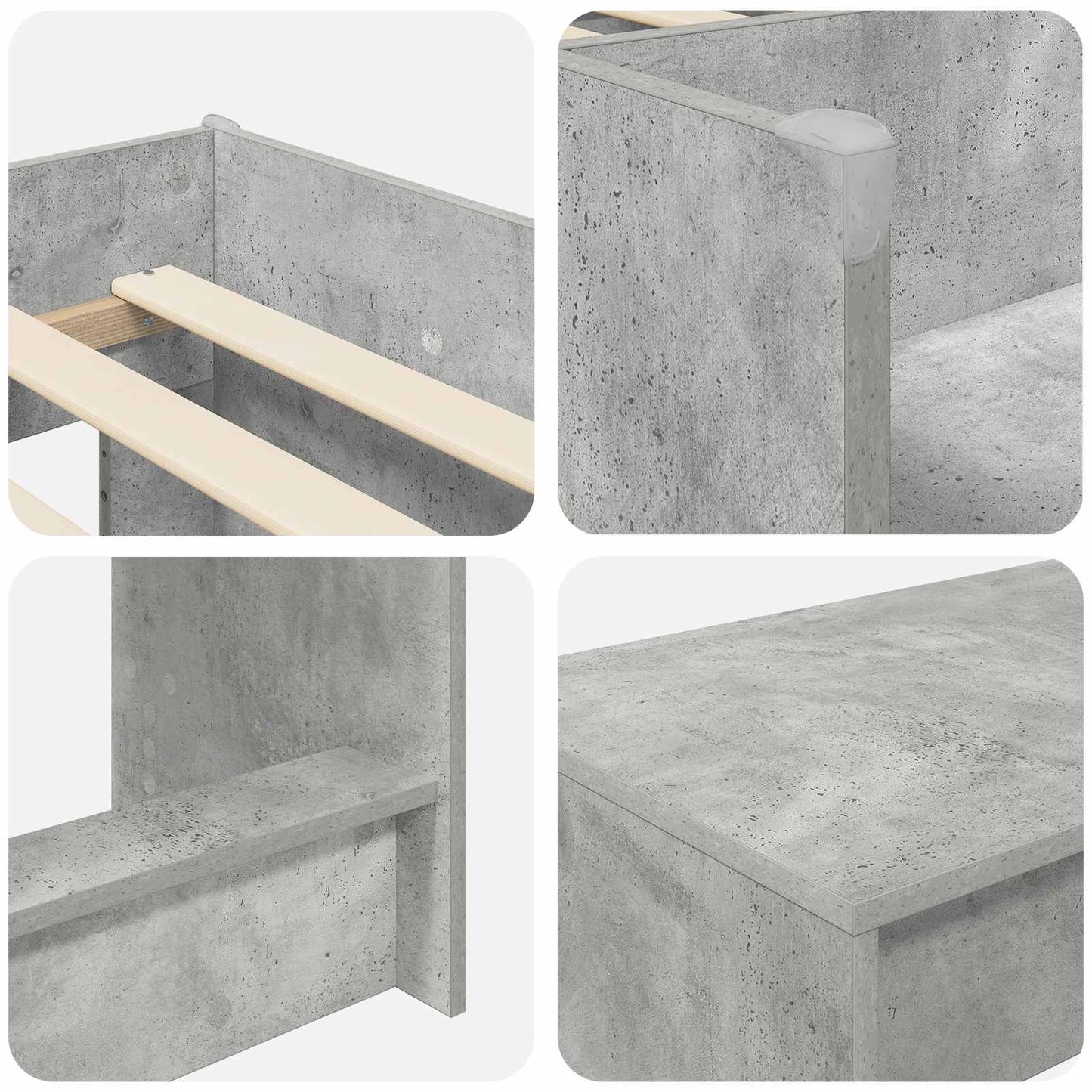 Kids'High Bed Frame with Desk 2 pcs Concrete Grey
