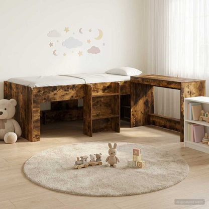 Kids'High Bed Frame with Desk 2 pcs Smoked Oak Engineered Wood