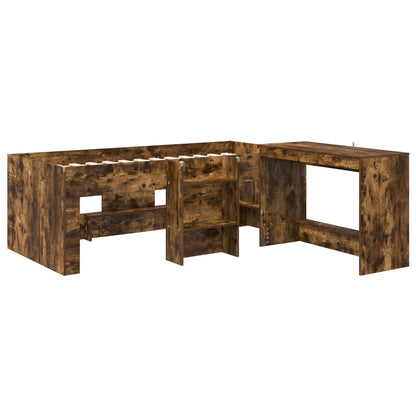 Kids'High Bed Frame with Desk 2 pcs Smoked Oak Engineered Wood
