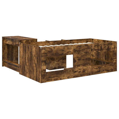 Kids'High Bed Frame with Desk 2 pcs Smoked Oak Engineered Wood