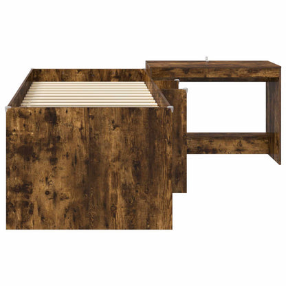 Kids'High Bed Frame with Desk 2 pcs Smoked Oak Engineered Wood