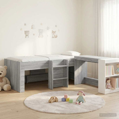 Kids'High Bed Frame with Desk 2 pcs Grey Sonoma