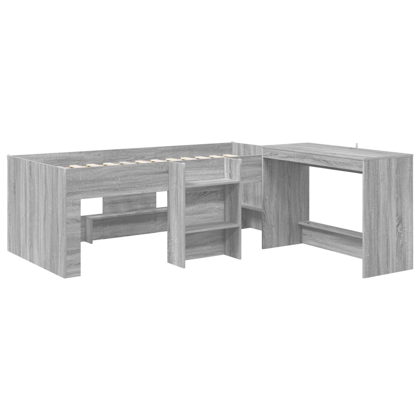 Kids'High Bed Frame with Desk 2 pcs Grey Sonoma