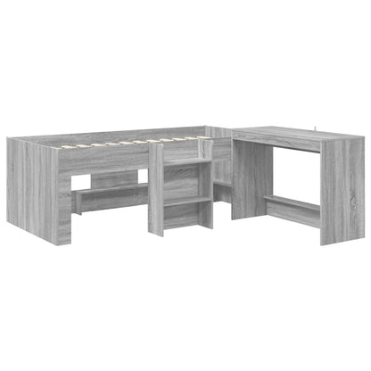 Kids'High Bed Frame with Desk 2 pcs Grey Sonoma