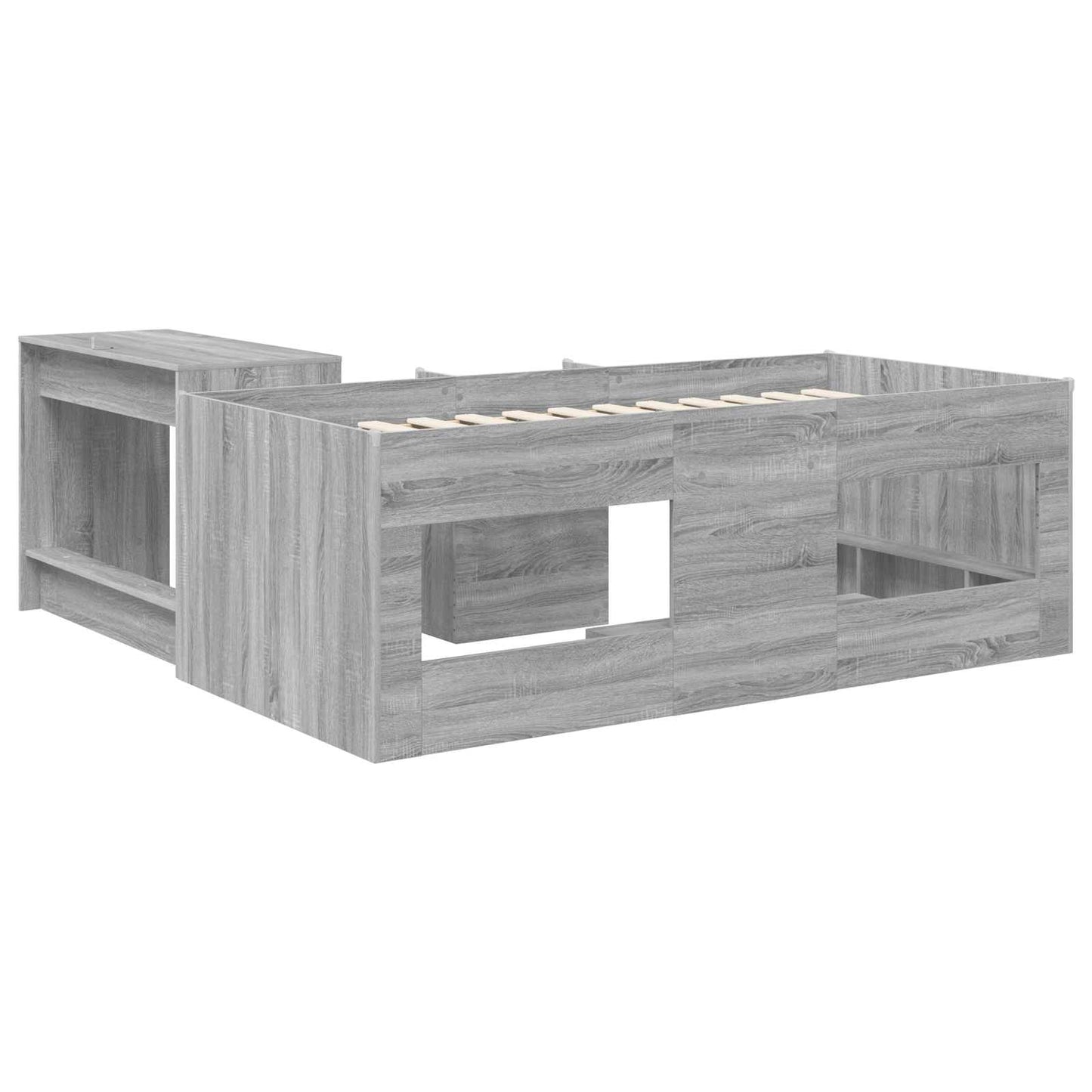 Kids'High Bed Frame with Desk 2 pcs Grey Sonoma
