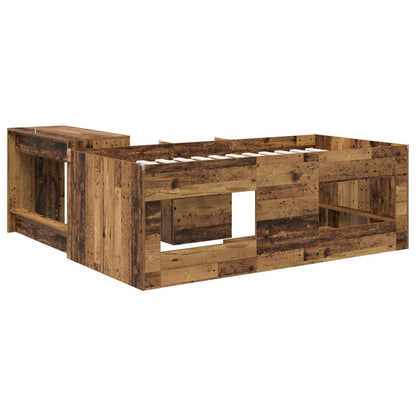 Kids'High Bed Frame with Desk 2 pcs Old wood Engineered Wood