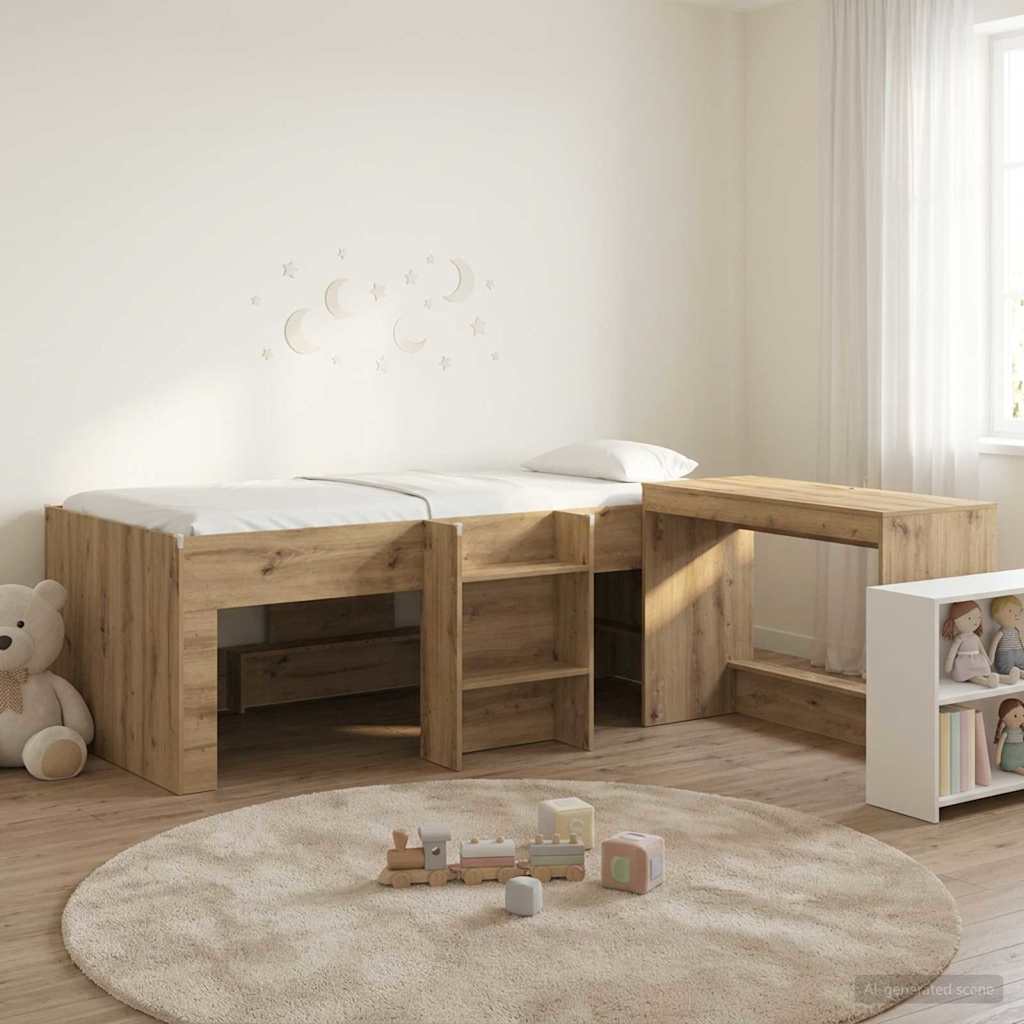 Kids'High Bed Frame with Desk 2 pcs Artisan Oak